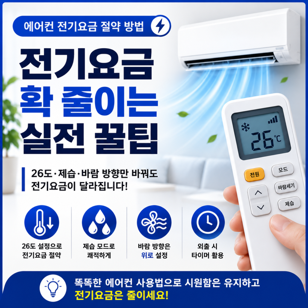 에어컨 전기요금 절약 방법과 26도 설정, 제습 모드, 바람 방향, 타이머 활용 안내